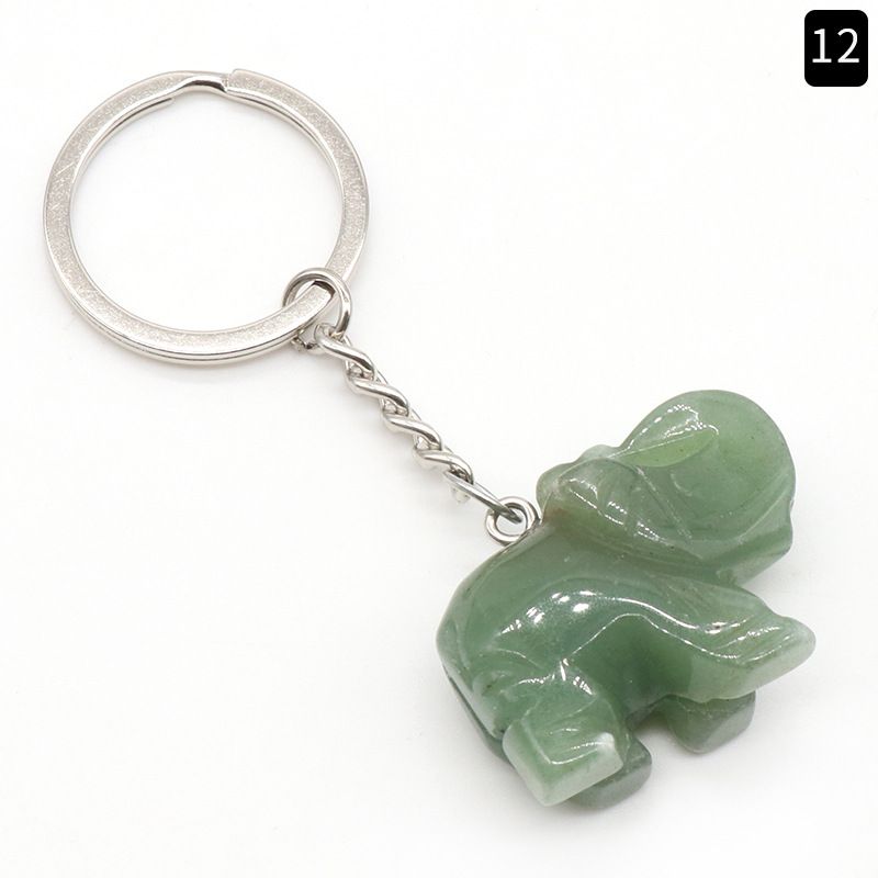 Pingente de chaveiro de elefante com cabeça de ágata de cristal natural, pingente de bolsa de elefante gravada tridimensional.