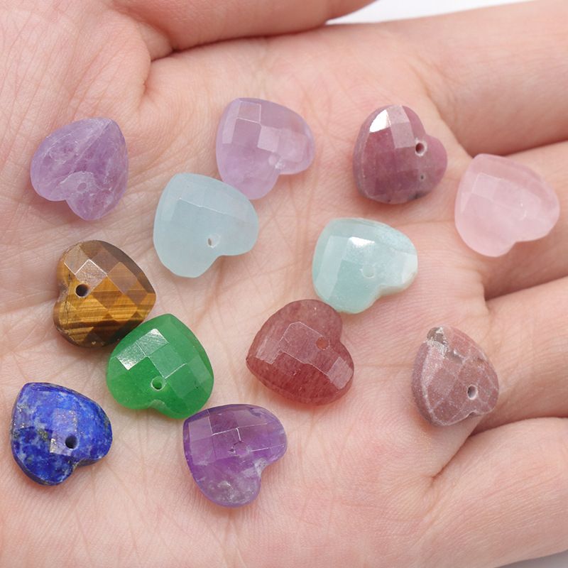 1591 um pingente de amor de corte de 12mm, pedra de cristal natural em forma de coração pulseira DIY acessórios de jóias