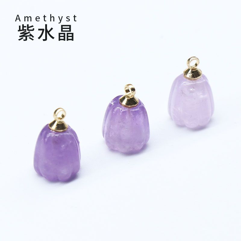 Cristal natural ágata jade gravado pequeno pingente de flor de abóbora DIY pulseira colar brincos acessórios de jóias