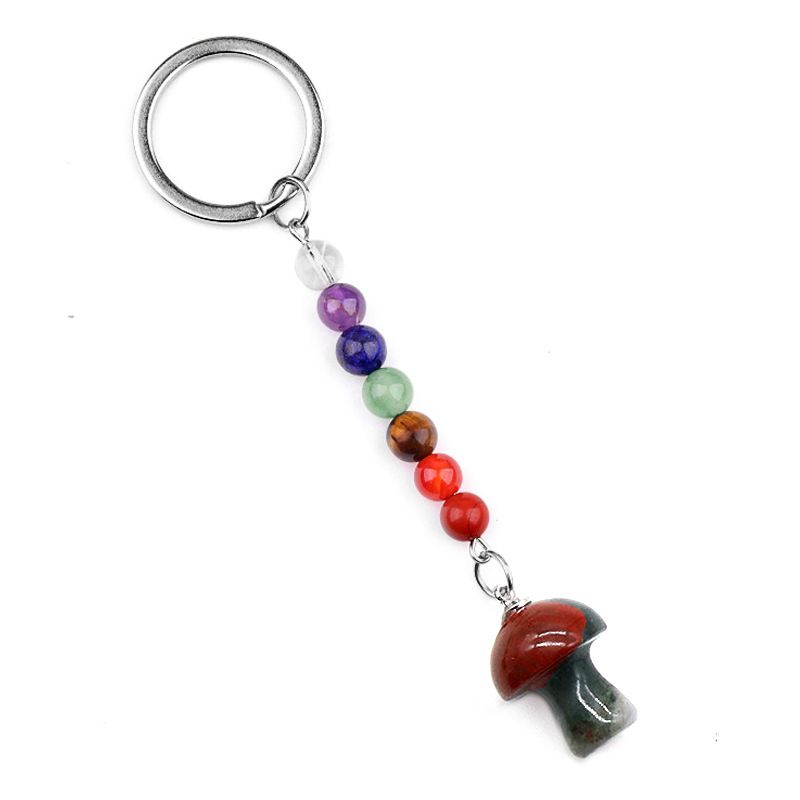 1469-Chave pingente de cristal natural colorido pedra 2cm cogumelo chaveiro saco acessórios presente atacado