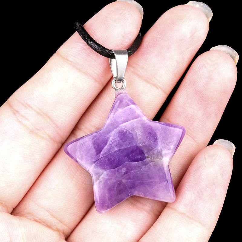 2001-Pingente de pentagrama de pedra de cristal natural de 30 mm, colar de estrela de ametista DIY pingente de pedra semipreciosa.