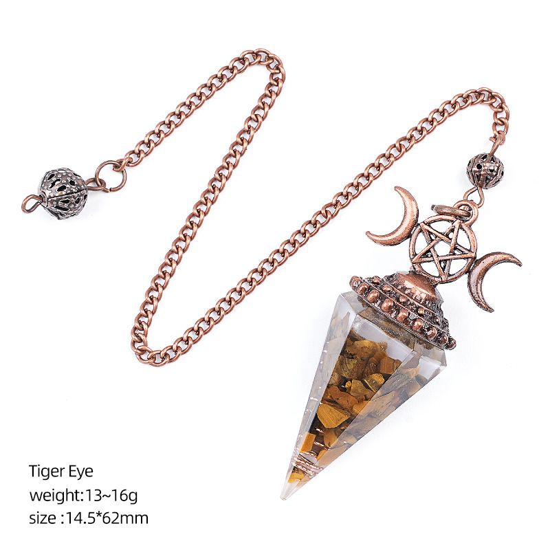 Pingente de pêndulo de cristal natural Triatlo vermelho antigo Hexagonal Cone Yoga Meditação Pêndulo de resina de frequência ajustável
