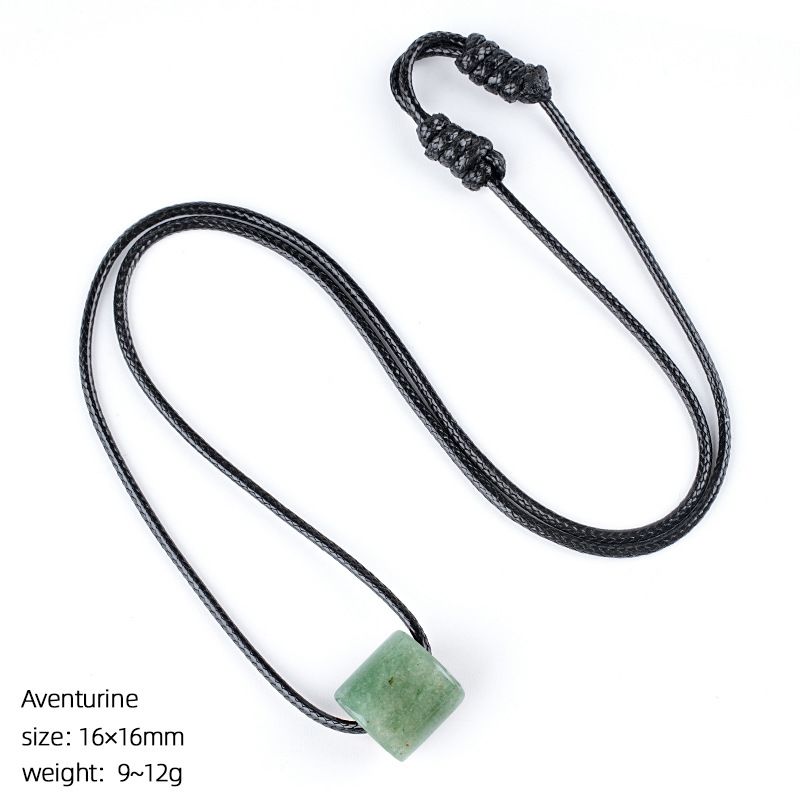 Colar cilíndrico de cristal natural de 16Mm, corrente de suéter simples, pingente de ágata cilíndrica com orifício grande e ajustável à mão.