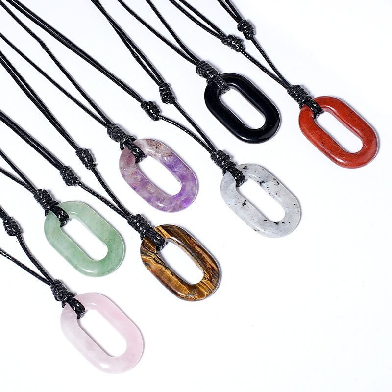 25 * 40Mm colar de pedra natural O-ring europeu e americano retro ajustável suéter corrente oval grande buraco círculo pingente