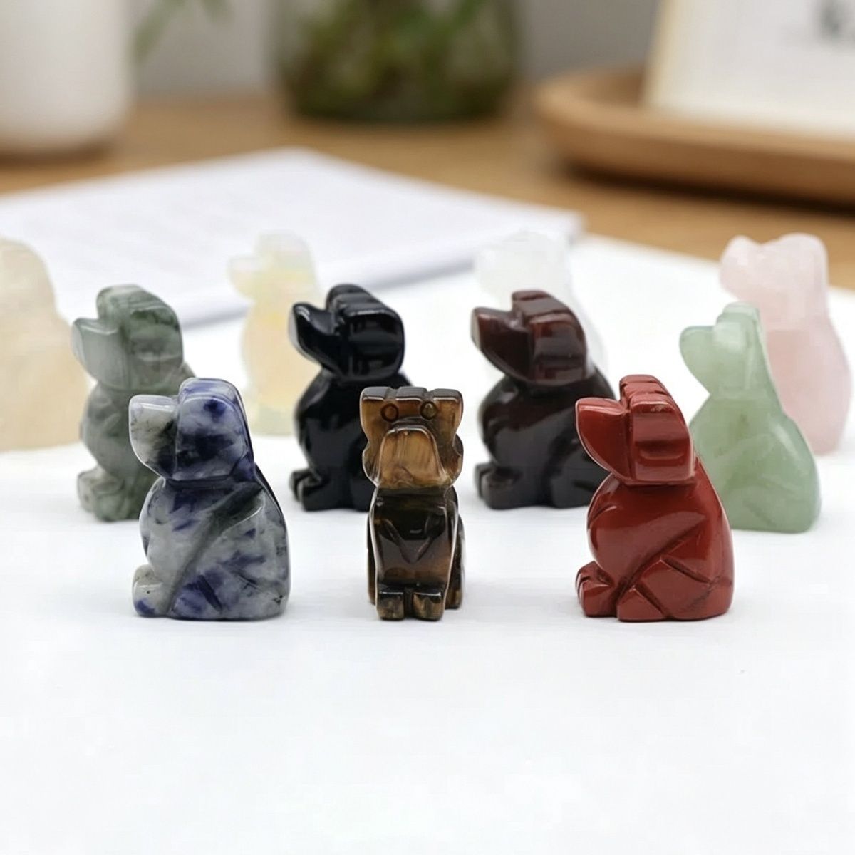 1606 a 1in filhote de cachorro ágata cristal pedra mini escultura animal pequeno pedra semi-preciosa artesanato cão pequeno ornamento