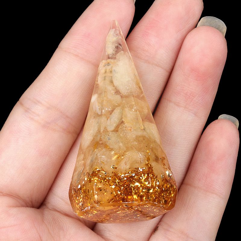 2320-Resina de cristal de resina hexagonal de anel de cone ornamento, cone geométrico tridimensional porta anel de pedra semipreciosa