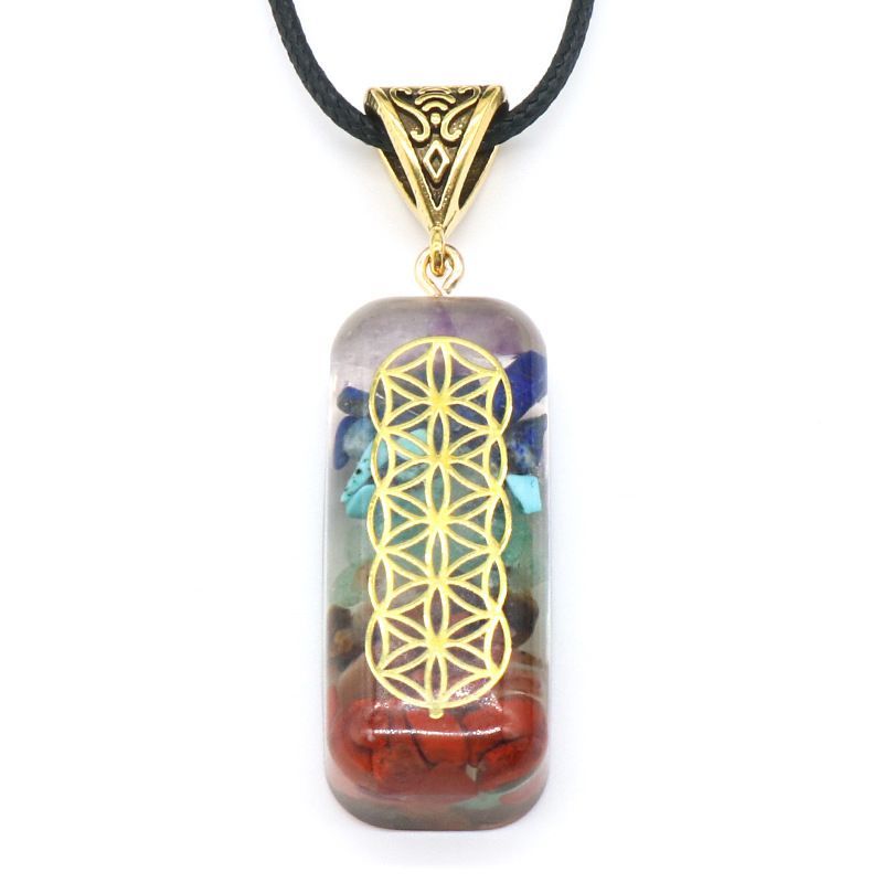 Pingente retangular de resina de pedra colorida de cristal natural, colar de argila colorida de Chakra Yoga