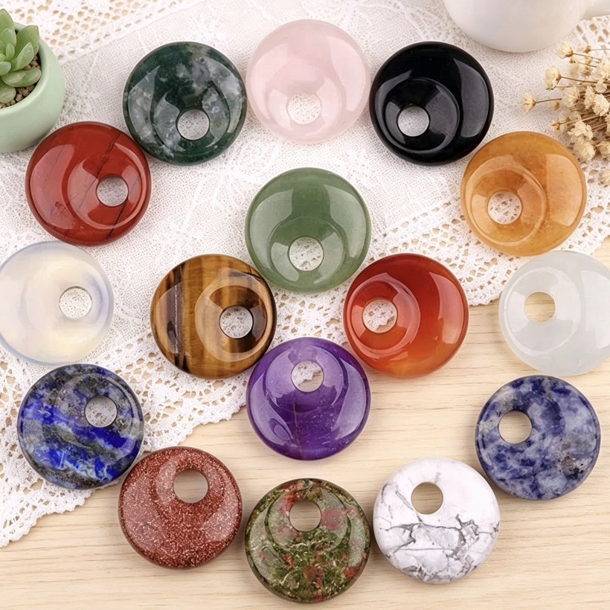 2303-20mm Pedra de Cristal Natural com Furo de Paz Pingente Fivela Princesa Acessório Nostálgico DIY