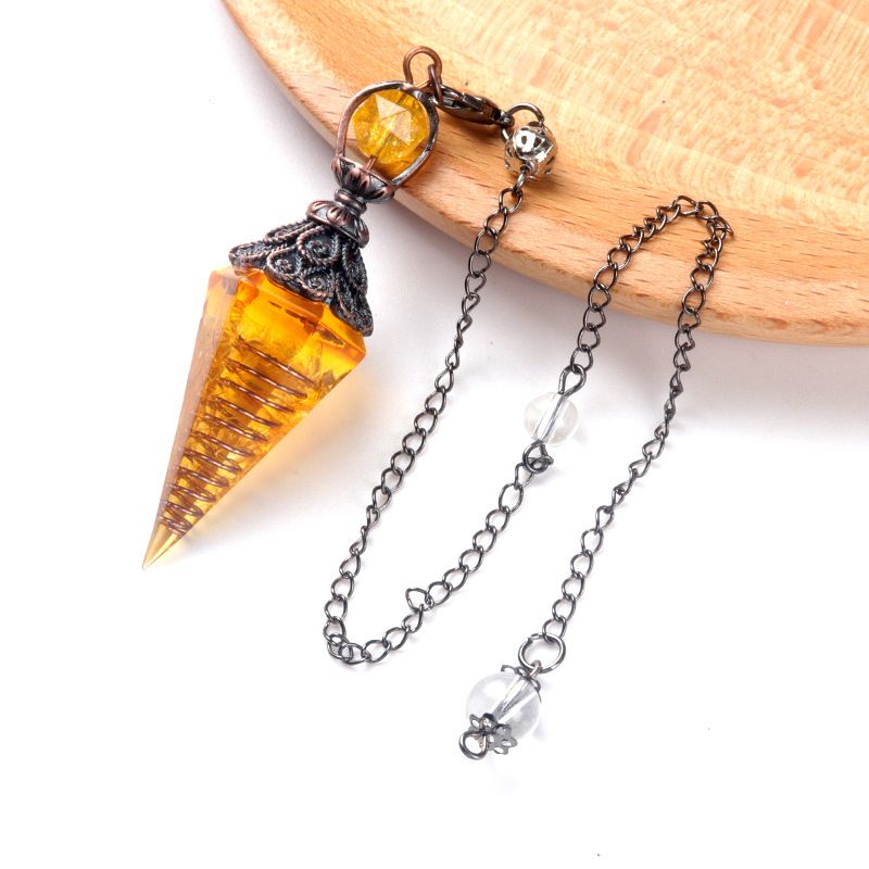 1630-Pêndulo de cascalho de resina, pingente de cone hexagonal de cola de ágata de cristal