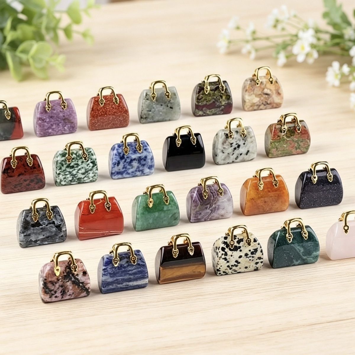 Pingente de saco de ágata de jade natural transfronteiriço paisagismo criativo colar DIY gravura cristal mini bolsa ornamento