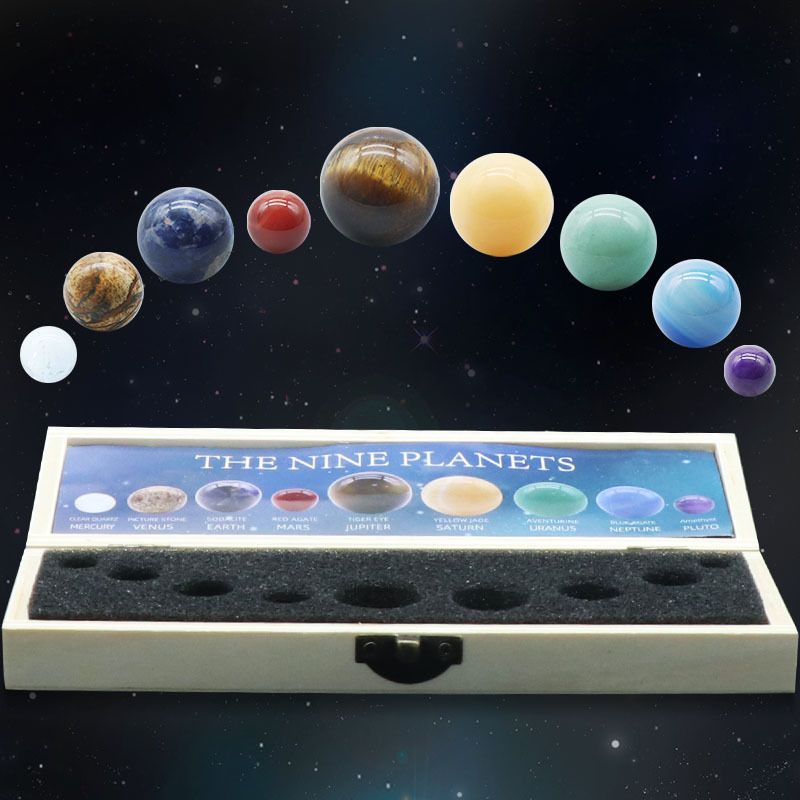 1264-Pedra de cristal natural nove planetas universo galáxia sistema solar planeta ciência planeta conjunto ensino