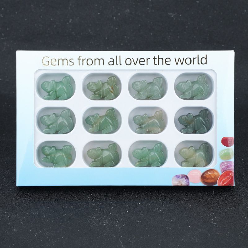 12 caixas de cor 1 polegada gravado cristal ágata jade esquilo ornamento animal conjunto de artesanato