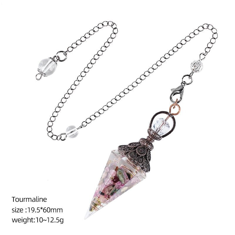 Pingente de pêndulo de cristal de bronze personalizado europeu e americano hexagonal Cone Rhombus Yoga Meditação Pêndulo de resina de frequência ajustável