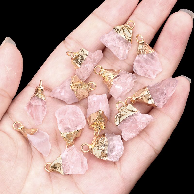 1016-Ágata de cristal pedra bruta dourada galvanizada pequeno pingente trabalho em andamento colar DIY material de jóias (cabeça de ouro)
