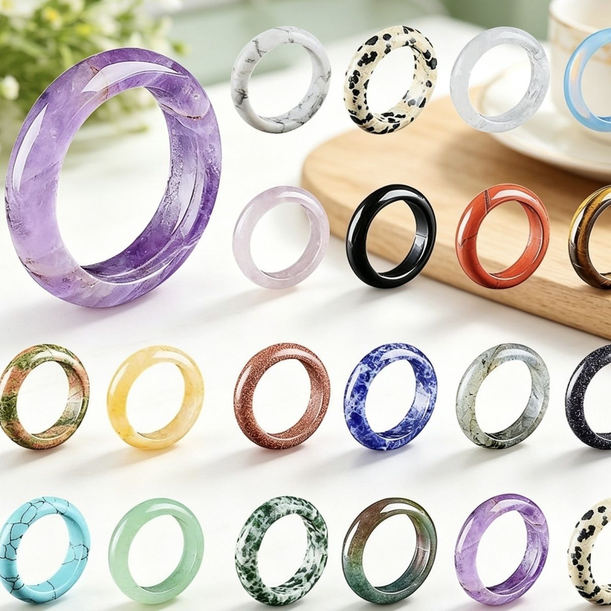 Anéis de cristal natural, pulseiras de mão masculinas e femininas, anéis de corrida, acessórios, anéis de pedra semipreciosa ins nicho high-end sense