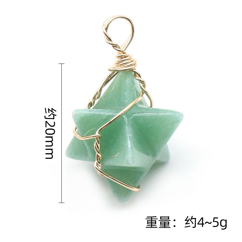 1511-Merkaba Pingente de fio de estrela de cristal natural de ágata Pingente de hexagrama de pedra Merkaba