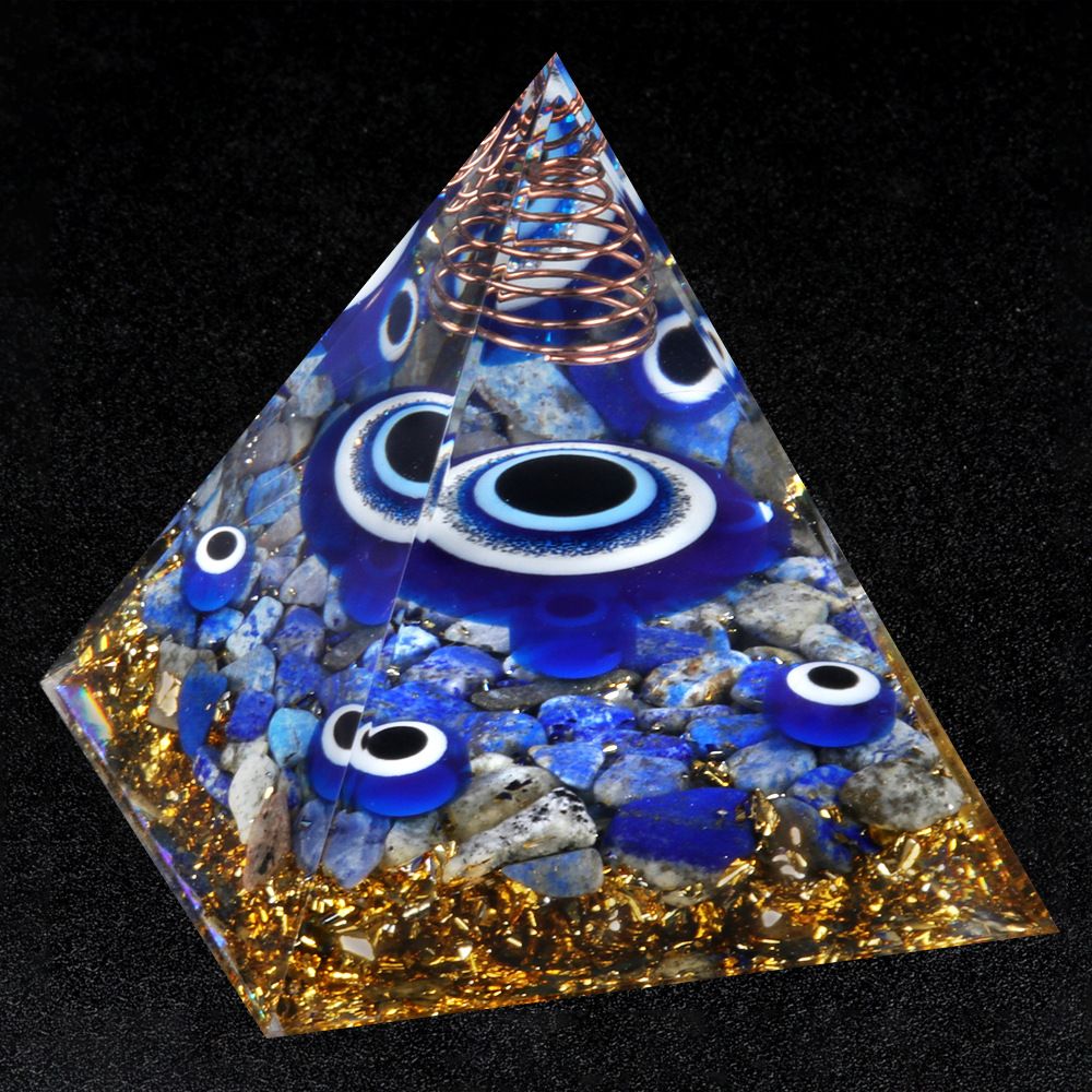 1941-M2 Resina da Pirâmide do Olho do Diabo Olho Azul Lazuli Pirâmide de Cascalho Ornamento Casa