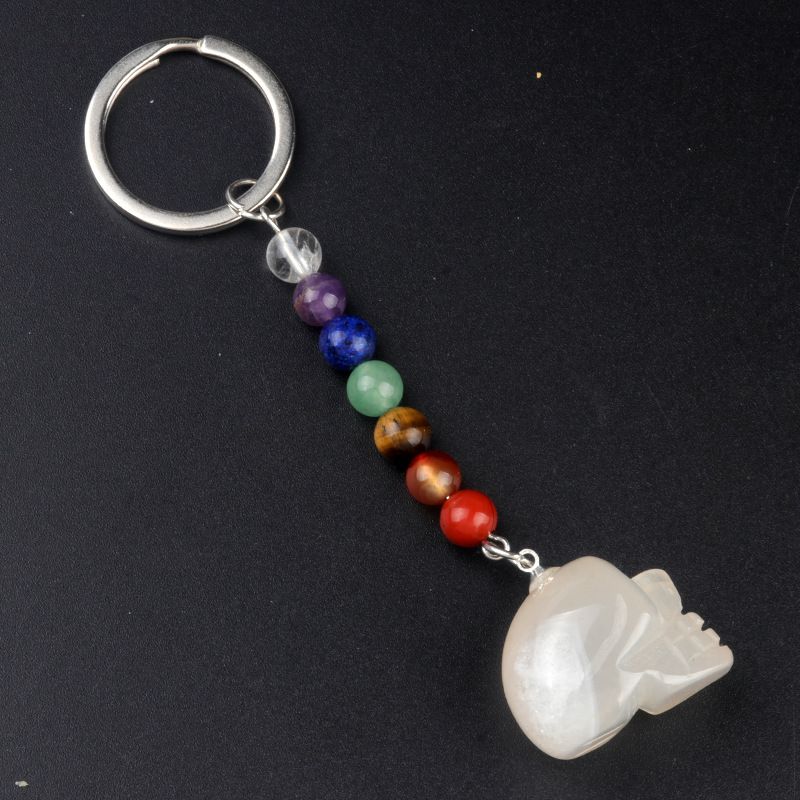 1470-Pingente de chaveiro de crânio de ágata de cristal natural, cabeça fantasma esculpida com cerca de 1 polegada de crânio pequeno Halloween