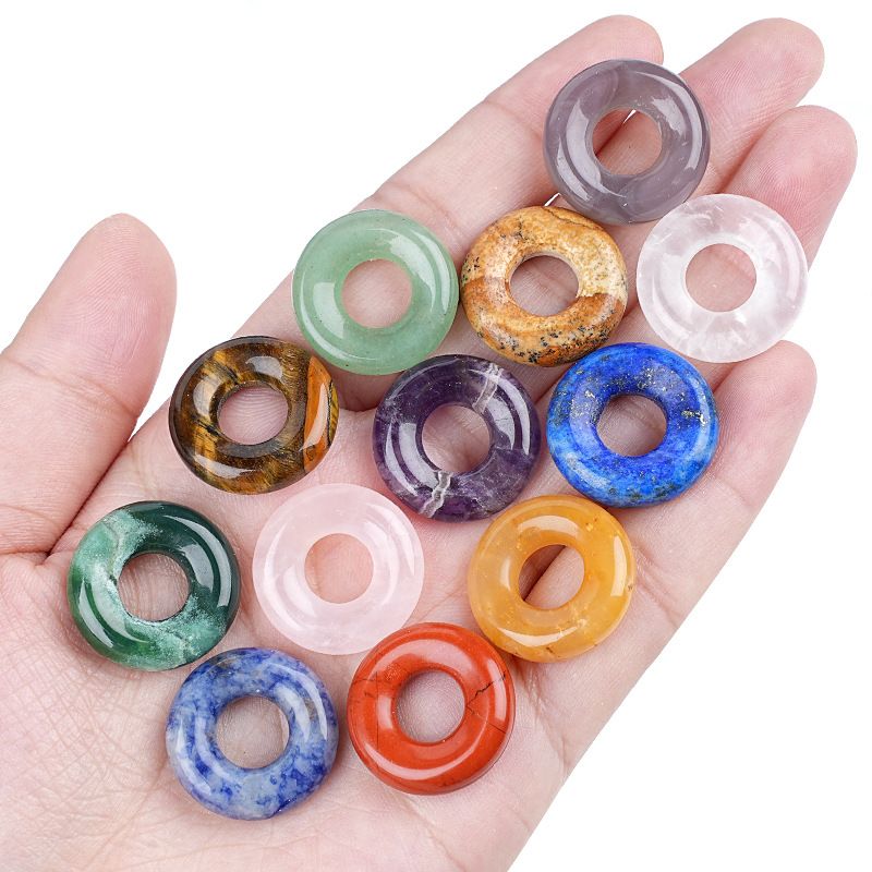 20Mm Ametista Donut Pingente Brincos DIY Pulseira Colar Anel Redondo Cristal Natural Acessórios Bagel