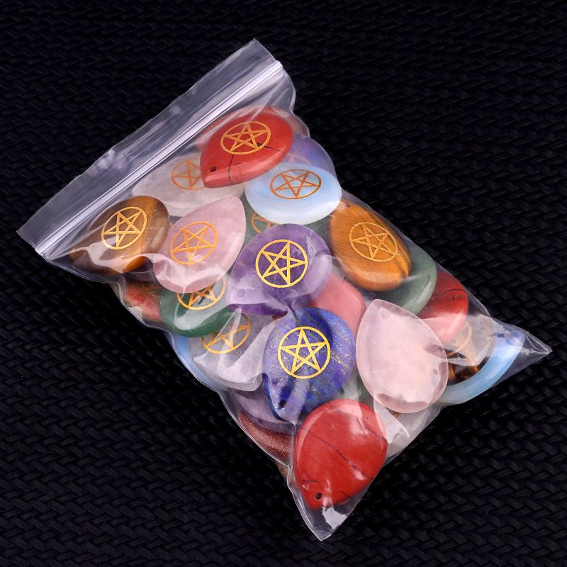 2190-Pentacle roxo rosa branco cristal gravado pentagrama símbolo gota de água pingente colar DIY pingente de jóias