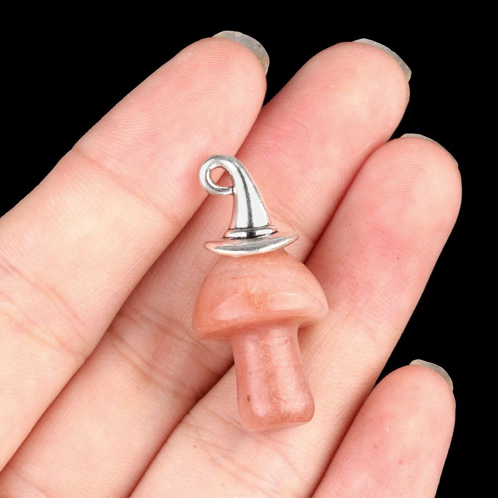 1963-Ágata de cristal natural pedra semipreciosa ametista mágica chapéu de Natal cogumelo pingente acessórios de jóias DIY
