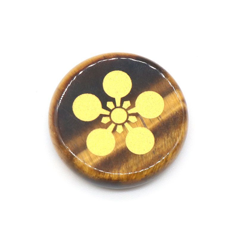 1136-Flor de cinco pétalas de disco gravado, pedra de ágata de cristal natural Flor símbolo gravada a laser redonda de 25 mm