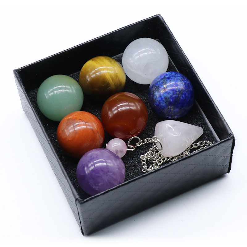 711-Conjunto de Pedra Colorida de Cristal Natural Ágata 20MM Ball 7 Boxes, Chakra Yoga Stone