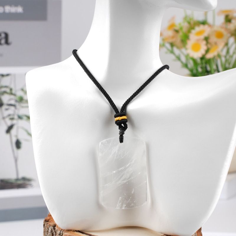 Pingente de marca retangular de jade de cristal natural seguro colar de jóias estilo chinês local cênico atacado
