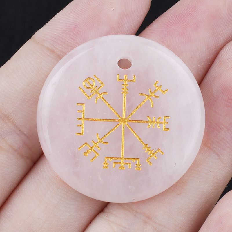 Olho de tigre de ametista natural 30mm símbolo Viking disco pingente marca de direção decoração para casa acessórios pingente