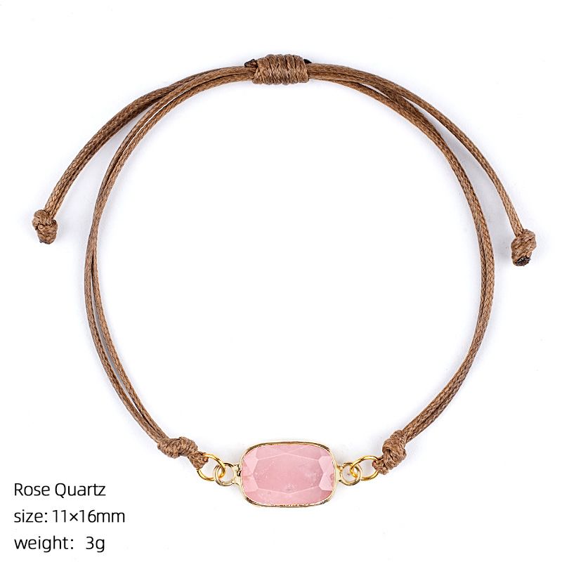 Pulseira de pedra semi-preciosa natural, corda trançada à mão retrô, bainha de corte ajustável, pulseira retangular de cristal natural.