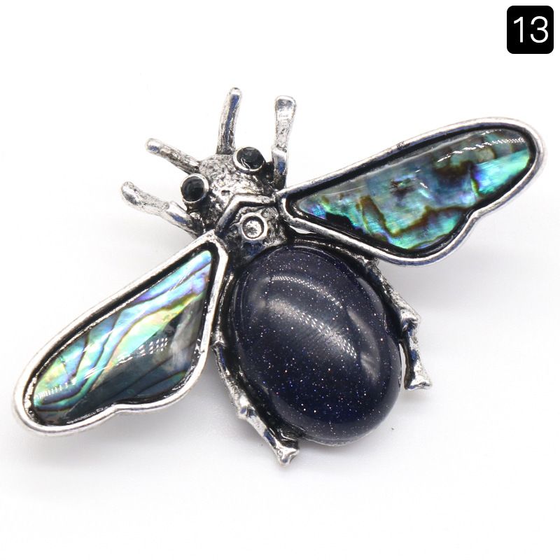 1209-Abelha semipreciosa de ágata de cristal, pingente de pedra preciosa de concha de abalone incrustada em liga, colar de broche