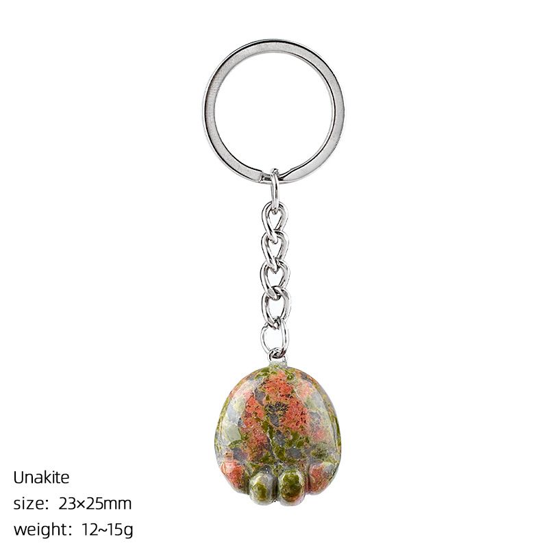 Pé de cristal natural chaveiro DIY saco de roupas bonito gravura decorativa semi-preciosa gato garra pingente