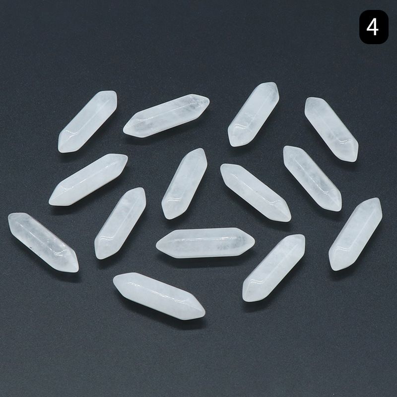 1063-Pedra semi-preciosa de cristal natural de duas cabeças pontiaguda superfície de corte de cone hexagonal pequeno pilar 8X31mm acessórios DIY