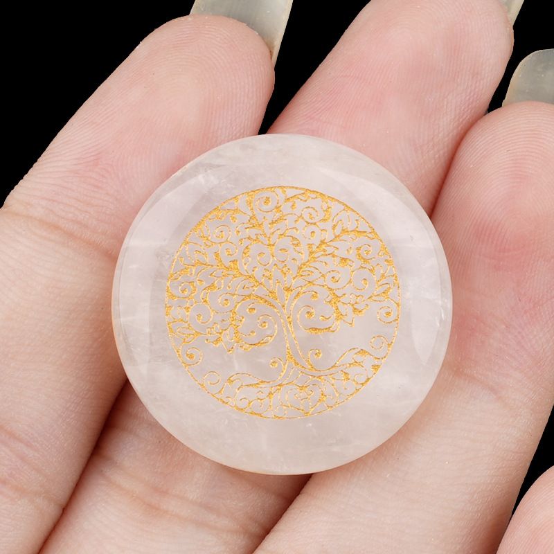 2365 Gravação em disco de 25Mm Árvore da Vida ágata de cristal natural padrão de gravação em disco de pedra semipreciosa decoração criativa