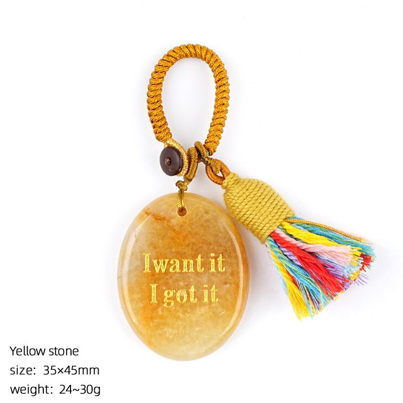 2454 Chaveiro de pedra de cristal natural com letras de ágata pingente de carro, pingente de bolsa de pedra mindfulness.