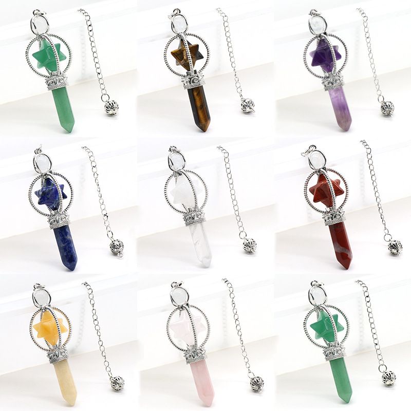1490-Pó branco natural ametista Kabbah estrela cetro pêndulo, Kabbah mel grande satélite hexagonal pilar pingente de cristal