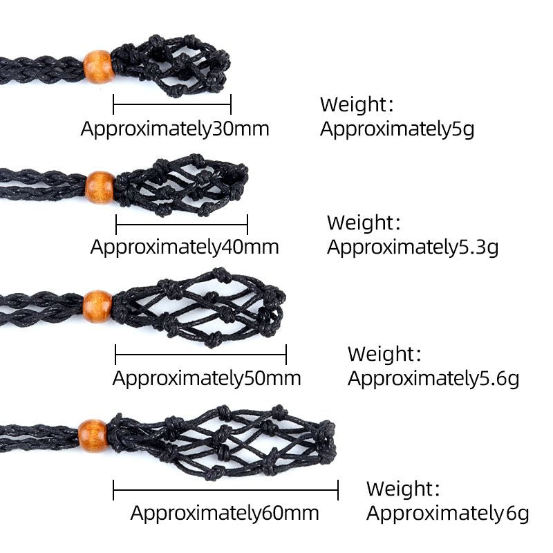 Colar de bolso de malha de pedra áspera de cristal Pingente de pedra natural ajustável tecido à mão boêmio corda retrô