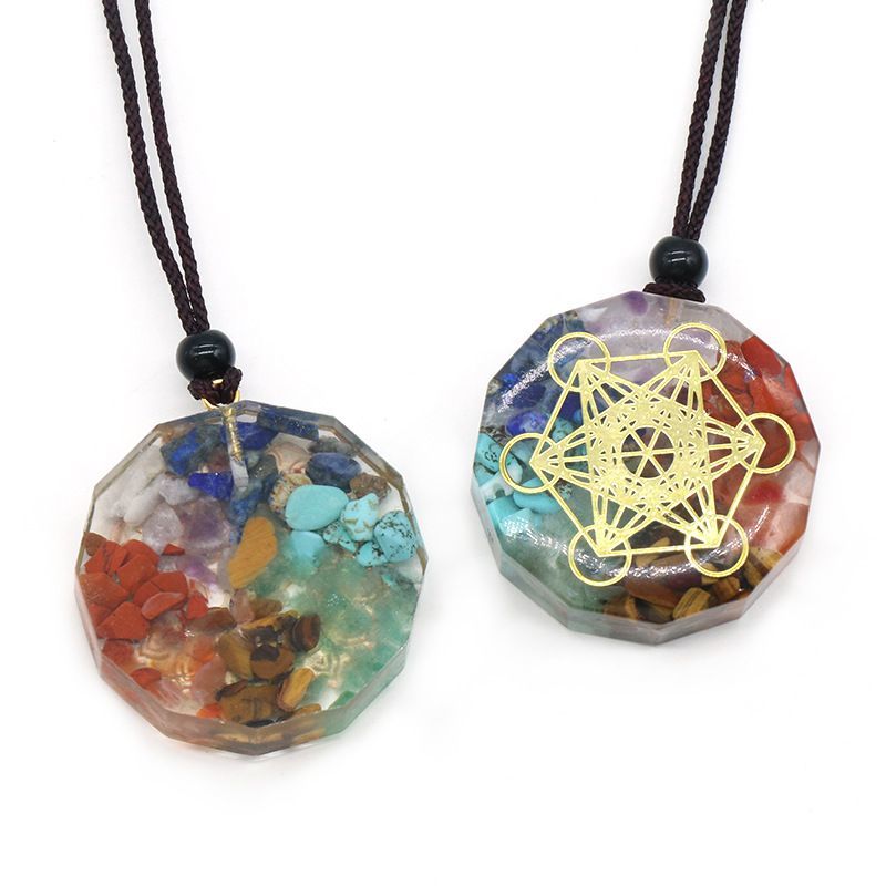 1556Reiki Energia de Cura Sete Veias Colar de Resina de Cascalho de Cristal Natural