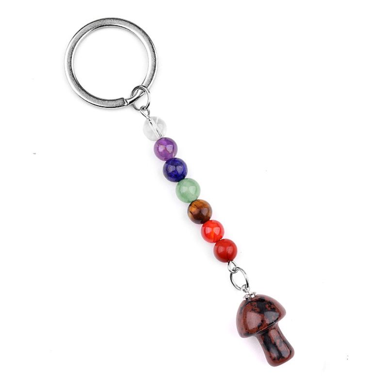 1469-Chave pingente de cristal natural colorido pedra 2cm cogumelo chaveiro saco acessórios presente atacado