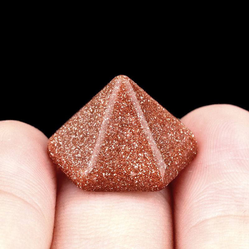 2098-Pedra semipreciosa de ĂĄgata de cristal rosa anel de pirĂ ˘ mide de seis lados pedra natural