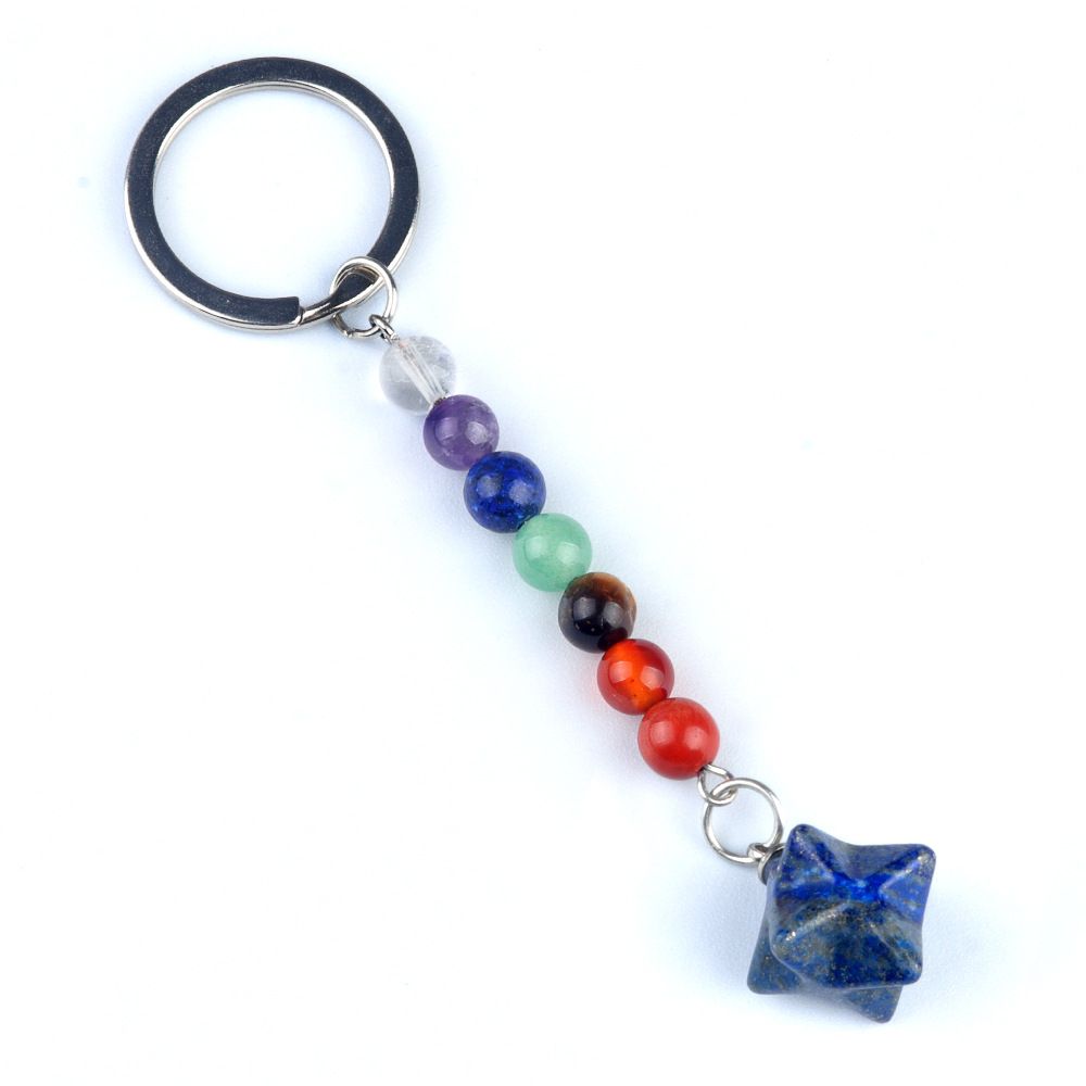 1937-Pedra colorida de cristal natural ágata Kaba chaveiro estrela, pingente de hexagrama tridimensional Merkaba.