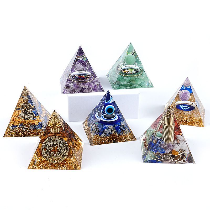 6Cm cristal bola pirâmide ornamento de mesa Chakra Yoga Meditação Resina Yoga Meditação Resina Epóxi