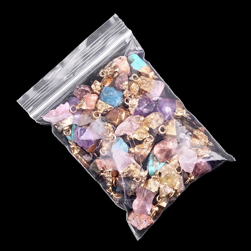 1016-Ágata de cristal pedra bruta dourada galvanizada pequeno pingente trabalho em andamento colar DIY material de jóias (cabeça de ouro)