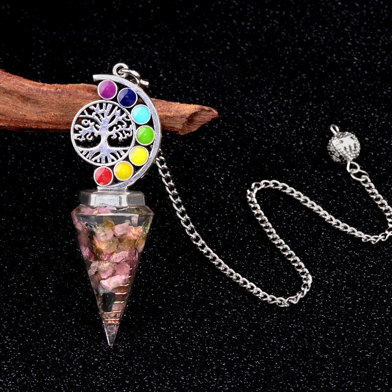 2145-Nova Árvore Colorida da Vida Resina De Cascalho De Cristal Hexagonal Cone Pêndulo Yoga Ornamento De Meditação