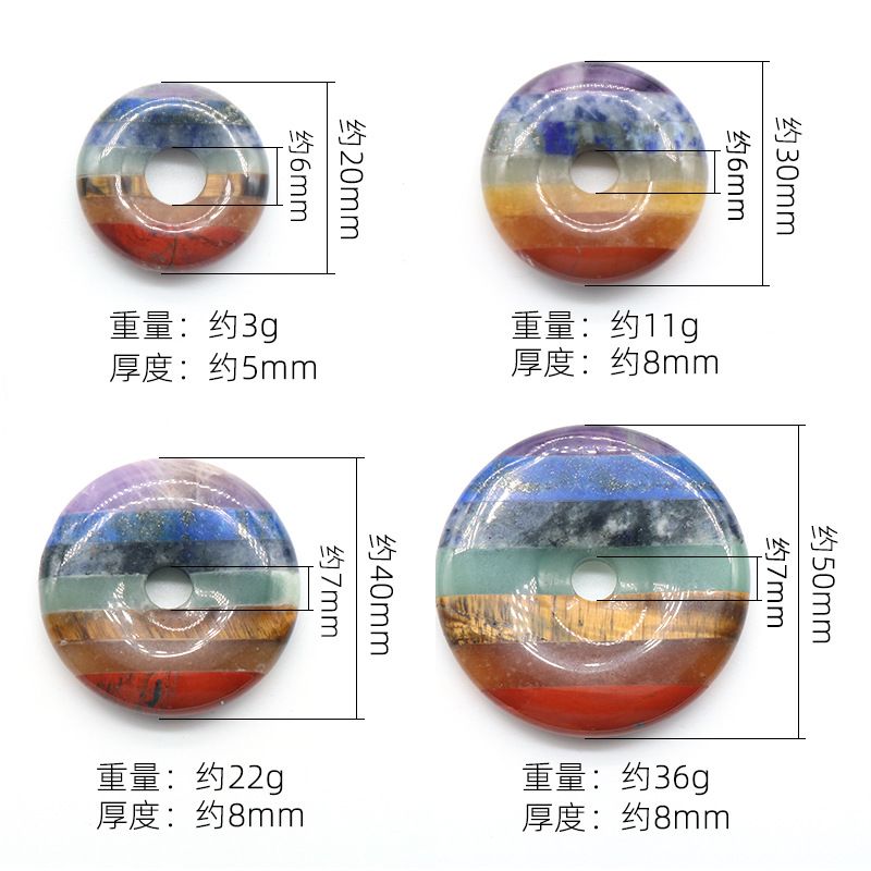 1282-Pingente de fivela de segurança de pedra colorida, emenda de pedra de cristal grande anel de buraco DIY material pendente de chakra