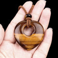 2042-Colar de amor oco de ametista natural, pingente de amor de pedra de olho de tigre de cristal em pó, joias de corrente de suéter em forma de coração.