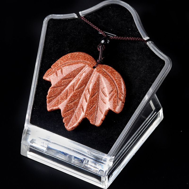 1689-Colar de folha de bordo canadense de pedra de cristal natural, colar de folha de cristal em pó de olho de tigre
