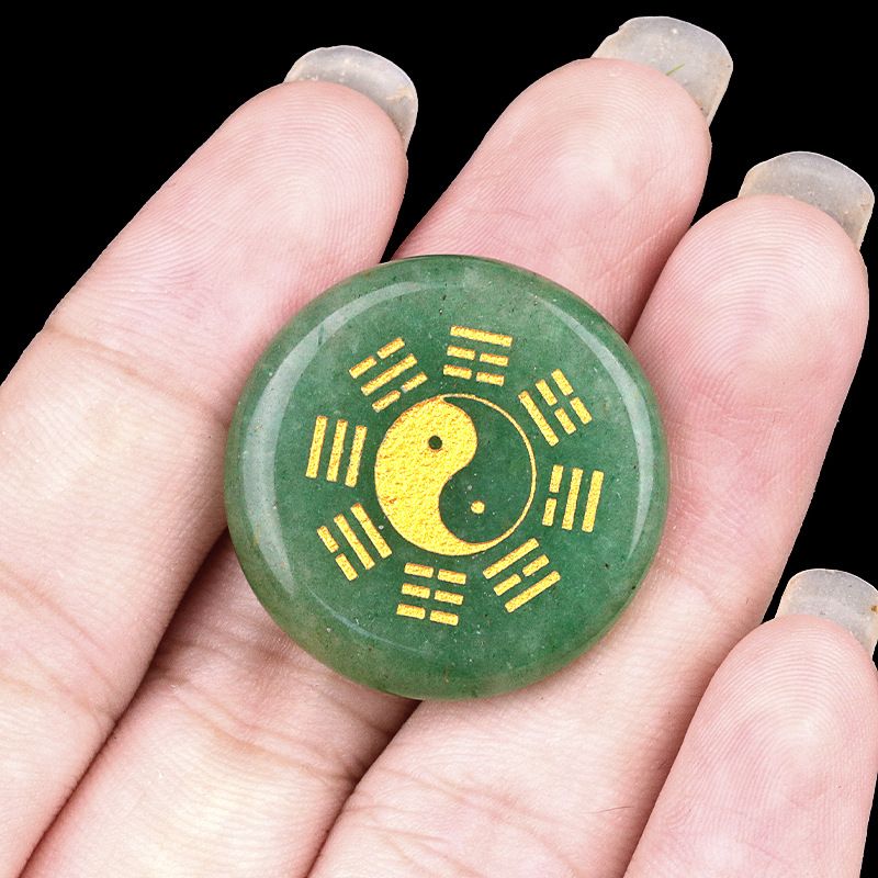 2024-25Mm disco de fofoca ágata de ametista natural gravura em pedra semipreciosa Yin taoísta e yang fofoca diagrama de tai chi
