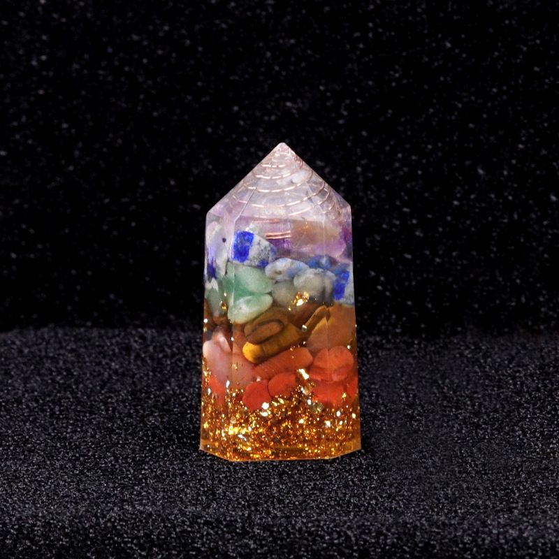1323-Colunas hexagonais de resina de cascalho colorido de ágata de cristal, pequenos ornamentos de chakra, artesanato de decoração para casa