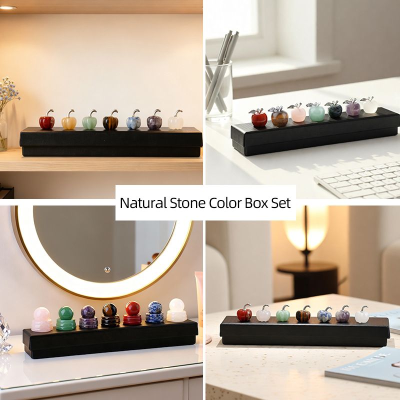 2410 Pedra natural colorida pequeno conjunto de maçã ornamento transfronteiriço novo produto gravura chakra de pedra com sete veias ametista conjunto de abóbora